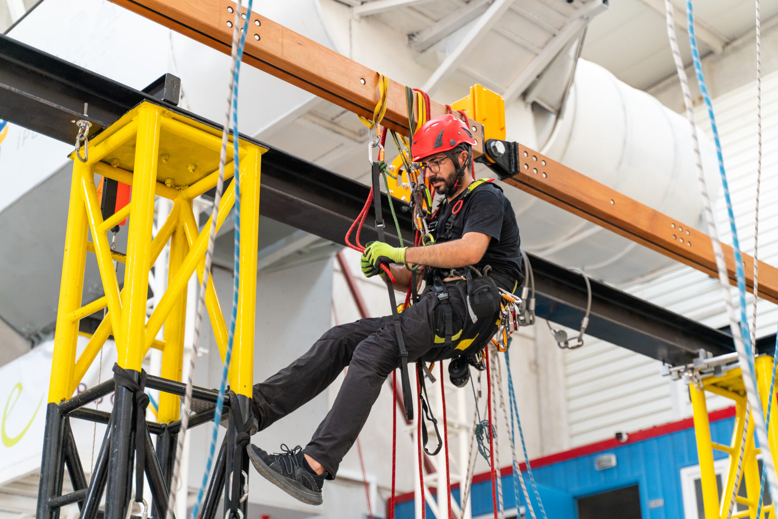 Rope access technician is working Rope access technician is working